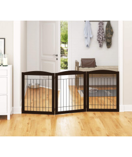 PAWLAND Extra Wide Dog gate for The House, Doorway, Stairs, Freestanding Foldable Wire Pet Gate, Pet Puppy Safety Fence,30" Height (Espresso, 3 Panels)