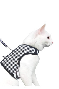 Yizhi Miaow Cat Harness And Leash For Walking Escape Proof, Adjustable Cat Vest Harness, Padded Stylish Cat Walking Jackets, Black Plaid, Extra Large