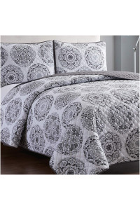 Mellanni Bedspread coverlet Set - King Size Bedding cover with Shams - Ultrasonic Quilting Technology - 3 Piece Oversized King Size Quilt Set - Bedspreads coverlets (King, Rosette gray)