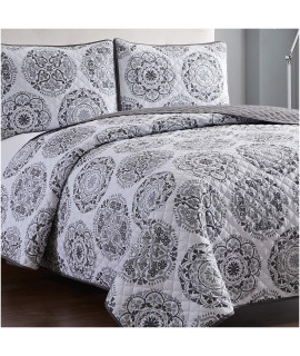 Mellanni Bedspread coverlet Set - King Size Bedding cover with Shams - Ultrasonic Quilting Technology - 3 Piece Oversized King Size Quilt Set - Bedspreads coverlets (King, Rosette gray)