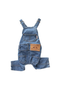 Dog Denim Jumpsuit costumes cat Pet Jean Overalls clothes for Yorkie Bulldog (L(Bust 141A Back 129A), Blue)