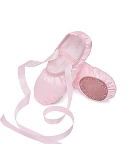 Stelle Girls Ballet Dance Shoes Satin Slippers Gymnastics Flats Split Sole With Ribbon (Pk, 9Mt) Pink