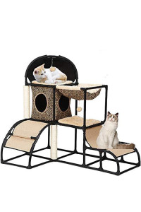 Cat Tree for Large Cats Super Stable Cat Furniture with Scratching Posts Hammock Cat Jungle with Extra Thick Plastic Tube and Comfortable Flannel, Cozy Perches 42In (Brown)