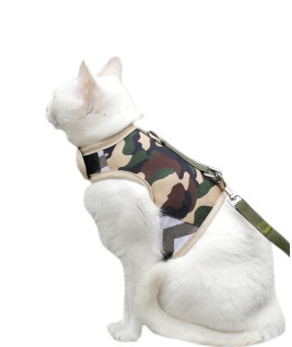 Yizhi Miaow Cat Harness And Leash Set For Walking Escape Proof, Adjustable Cat Vest Harness, Padded Stylish Cat Walking Jackets, Camo Green, Extra Large