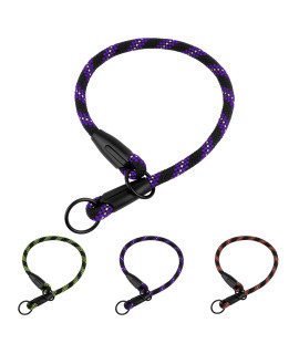 BronzeDog Rope choke Dog collar Braided Slip Lead collars for Dogs Small Medium Large Puppy (XL - 236 Long, Purple)