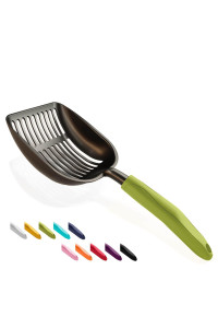 WePet Cat Litter Scoop, Non Stick Plated Aluminum Alloy Sifter, Kitty Metal Scooper, Deep Shovel, Long Handle, Poop Sifting, Kitten Pooper Lifter, Coated Black Body with Green Handle