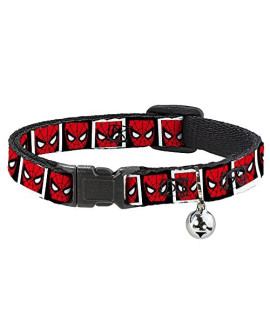Cat Collar Breakaway Spider Man Face Black White Blocks 8 to 12 Inches 0.5 Inch Wide