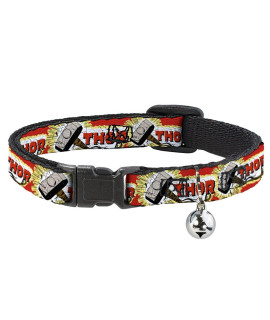 Cat Collar Breakaway Thor Hammer Red Yellow White 8 to 12 Inches 0.5 Inch Wide (BAC-WTH005-NM)