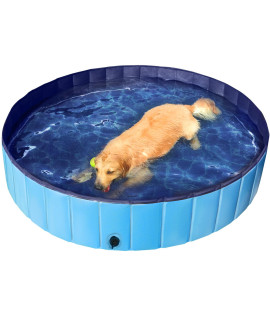 Yaheetech Blue Foldable Hard Plastic Dog Pet Bath Swimming Pool Collapsible Dog Pet Pool Bathing Tub Pool For Pets Dogs & Cats Wpet Brush&Repair Patches-63 X 11.8 Inchxxl