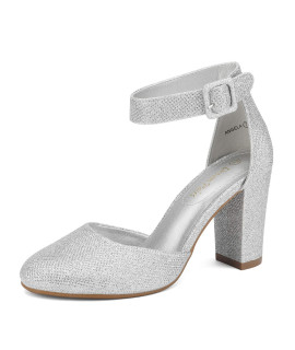 DREAM PAIRS Womens Silver glitter High Heel closed Toe chunky Wedding Pumps Shoes 8M US Angela