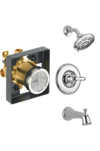 Delta Linden 14 Series Single-Function Tub And Shower Trim Kit With 5-Spray Touch-Clean Shower Head, Chrome T14494 (Valve Included)