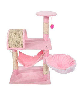 MISC Pink Cat Playground Small Pet Activity Scratching Post Cats Tower Tree House Condo Interactive 32" Beige Brown, Wood