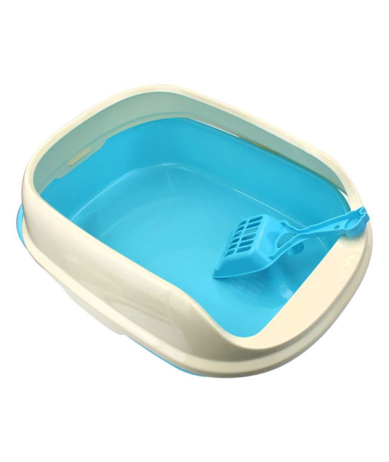 Cat Litter Pan Box Semi-Enclosed Cat Litter Pan with Shovel Cat Toilet Suitable for Cats and Small Dogs,17.5" Lx12.5 Wx7 H(Blue)