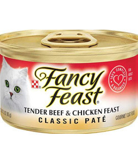 Purina 30 Cans of Fancy Feast Classic Tender Beef & Chicken Feast Canned Cat Food, 3-oz ea
