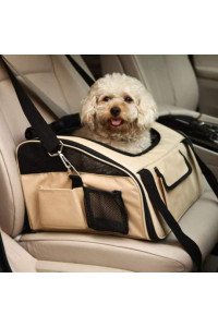 Adorrable Pet Car Booster Seat Carrier for Small and Medium Dogs Cats Airline Approved Mesh Panels & Soft Sided Travel Cage with Seatbelt Khaki Medium