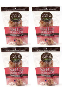 Earth Animal 4 Packs of 2 No-Hide Salmon Chews, 8 Medium Chews Total, for Dogs Up to 45 Pounds