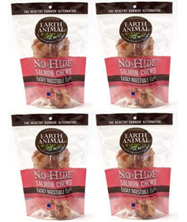 Earth Animal 4 Packs of 2 No-Hide Salmon Chews, 8 Medium Chews Total, for Dogs Up to 45 Pounds