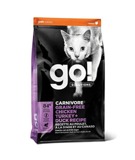 GO! SOLUTIONS Carnivore Grain Free Dry Cat Food, 16 lb - Chicken, Turkey + Duck Recipe - Protein Rich Dry Cat Food - Complete + Balanced Nutrition for All Life Stages