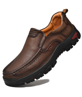 Venshine Mens Walking Shoes Leather Lightweight Breathable Casual Slip On Loafersa Red-Brown