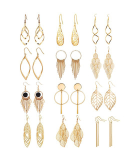 12 Pairs Drop Dangle Earrings Water Drop Fashion Jewelry Vintage Statement Boho Bohemian Earrings Set for Women girls
