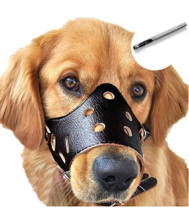 Barkless Dog Muzzle Leather, comfort Secure Anti-Barking Muzzles for Dog, Breathable and Adjustable, Allows Dringking and Eating, Used with collars (XS, Black)