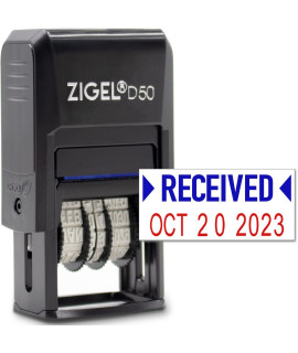 Zigel D50 Date Stamp With Received - Self Inking Date Stamp - Bluered