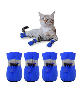 YAODHAOD Dog Shoes for Small Dogs Anti-Slip Dogs Boots & Paw Protector with Reflective Straps Winter Snow Puppy Booties, Cat Dog Shoes for Small and Medium Pets 4PCS (Blue, Size 2: 1.27x0.9(L*W))