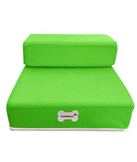 Pet Stairs - Dual Steps Non-Slip Breathable Mesh Foldable Washable Detachable Pet Bed Stairs Dog Ramp for Cat&Dog Hold Up to 200 Pounds (Green, 2 Steps Ladder)