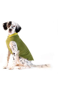 Gold Paw Duluth Double Fleece Dog Coat Pullover - Soft, Warm Dog Clothes, 4-Way Stretch Pet Sweater - Machine Washable, All-Season, Moss/Avocado, Size 14