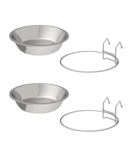 PETMAKER Stainless-Steel Hanging Pet Bowls for Dogs & Cats-Cage, Kennel, & Crate Large Feeder Dishes for Food & Water-Set of 2, 48oz Each