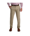 Haggar mens Iron Free Premium Khaki Straight Fit Flat Front Flex Waist casual Pants, Medium Khaki, 32W x 34L US