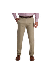 Haggar mens Iron Free Premium Khaki Straight Fit Flat Front Flex Waist casual Pants, Medium Khaki, 32W x 34L US