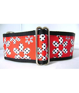 Regal Hound Designs 2 inch Wide Martingale Dog Collar, Lined, 2 Sizes, Red Retro Flowers (Large/XL 17-26")
