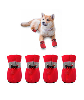 YAODHAOD Dog Shoes for Small Dogs Anti-Slip Dogs Boots & Paw Protector with Reflective Straps Winter Snow Puppy Booties, Cat Dog Shoes for Small and Medium Pets 4PCS (Red, Size 4: 1.76x1.37(L*W))