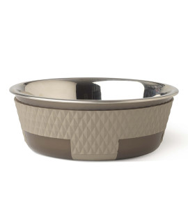 PetRageous 16016 Kona Stainless Steel Non-Slip Dishwasher Safe Dog Bowl 375-cup 675-Inch Diameter 25-Inch Tall for Medium and Large Dogs and cats 30-Ounce, Taupe