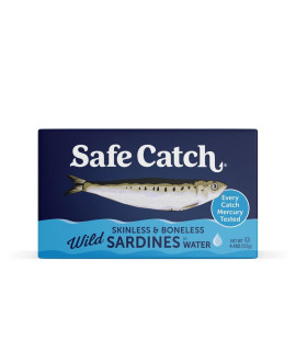 Safe Catch Wild Sardines In Water Skinless Boneless Wild-Caught Sardine Fillets Low Mercury Tested Keto Food Kosher Non-Gmo Sardines Pack Of 12, 44Oz Tins