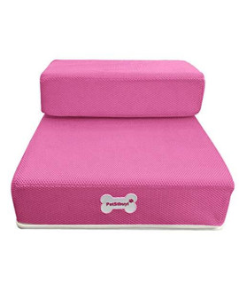 Fewear Stair for Dogs, 2 Step for Cats/Dogs to 200 Pounds, Removable Washable Carpet Tread (Pink)