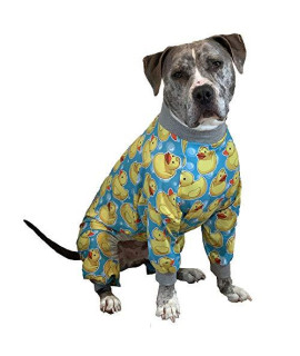Tooth and Honey Pit Bull Pajamas/Rubber Duck Print/Lightweight Pullover Pajamas/Full Coverage Dog pjs/Yellow with Grey Trim