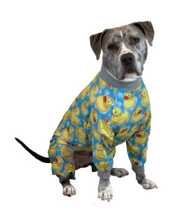 Tooth and Honey Pit Bull Pajamas/Rubber Duck Print/Lightweight Pullover Pajamas/Full Coverage Dog pjs/Yellow with Grey Trim
