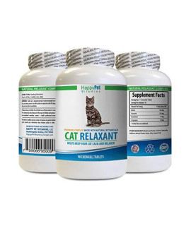 HAPPY PET VITAMINS LLC cat Anxiety Food - CAT Relaxant - Anxiety and Stress Relief - Natural Calmer - Premium - l tryptophan for Cats - 1 Bottle (90 Chewable Tabs)