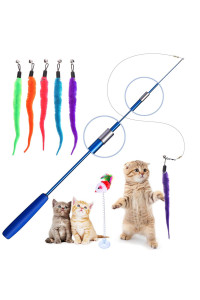 Retractable cat Toys Wand with 5 Piece Teaser Refills, Interactive cat Feather Toy for cat Kitten Having Fun Exerciser Playing