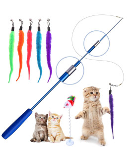 Retractable cat Toys Wand with 5 Piece Teaser Refills, Interactive cat Feather Toy for cat Kitten Having Fun Exerciser Playing