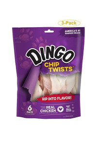 Dingo Chip Twists Meat & Rawhide Chew Small - 3.9 oz (6 Pack) - Pack of 3