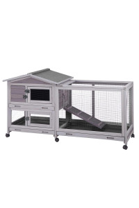Aivituvin Rabbit Hutch Indoor 62 Rabbit Cage Outdoor Chicken Coop Guinea Pig Cage On Wheels Bunny Cage With 3 Deep No Leakage Pull Out Tray,Waterproof Roof (Grey)