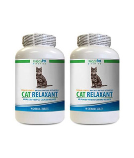 HAPPY PET VITAMINS LLC Stress cat Large - CAT Relaxant - Anxiety and Stress Relief - Natural Calmer - Premium - cat Stress Relief - 2 Bottles (180 Chewable Tabs)