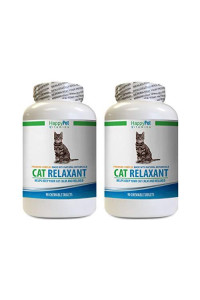 HAPPY PET VITAMINS LLC Aggressive cat - CAT Relaxant - Anxiety and Stress Relief - Natural Calmer - Premium - cat Stress Bowl - 2 Bottles (180 Chewable Tabs)