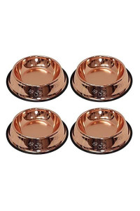Melzon Petsentials Non-Skid Stylish Food Bowl for Your Pet, Premium Grade Stainless Steel - Elegant Bronze | Small, 18oz (4 Pack)