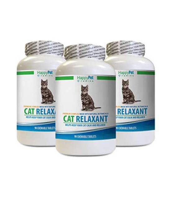 HAPPY PET VITAMINS LLC cat Calm Chews - CAT Relaxant - Anxiety and Stress Relief - Natural Calmer - Premium - cat Stress Treats - 3 Bottles (270 Chewable Tabs)