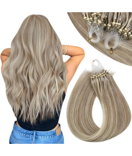 Sunny Micro Human Hair Extensions golden Blonde Highlights Light Blonde Micro Loop Hair Extensions Blonde cold Fusion Micro Link Hair Extensions Highlights Remy Hair 16inch 50g