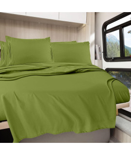 clara clark RV Queen Sheets, 6 Piece RV Sheets Set - Hotel Luxury Sheets for RV Bunks, Super Soft Bedding Sheets Pillowcases, RV Short Queen Sheets, calla green